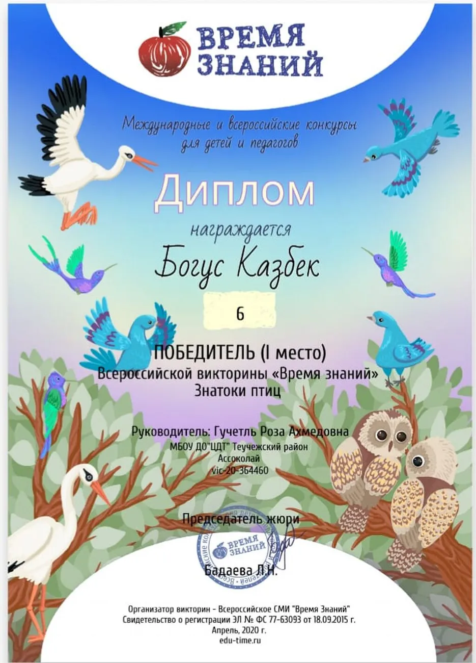 Время знаний. Знатоки птиц.